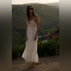 ZARA COMBINATION TIERED MIDI DRESS  BROWN / WHITE - REF. 7521/335 M